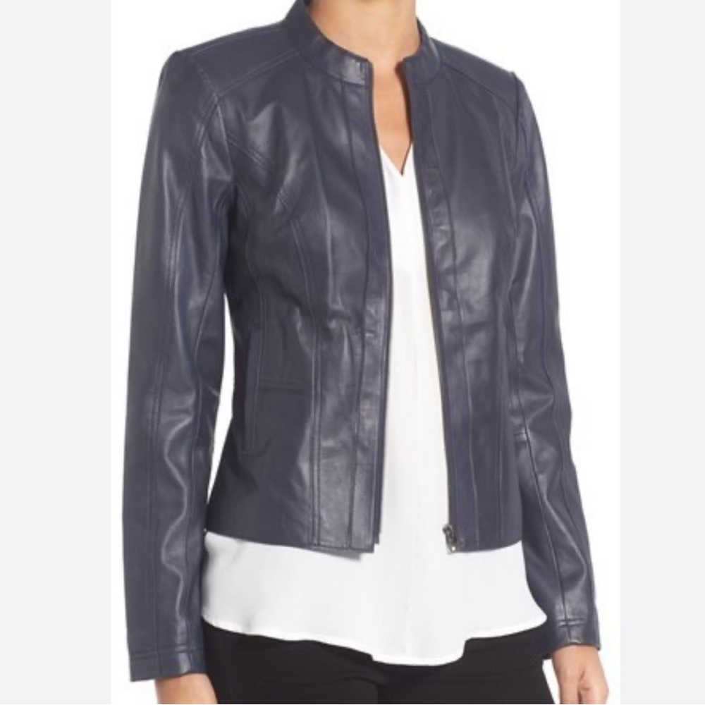 Halogen Navy Blue Genuine Leather Jacket - sz XS